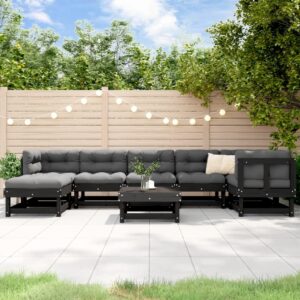 8 Piece Garden Lounge Set with Cushions Black Solid Wood