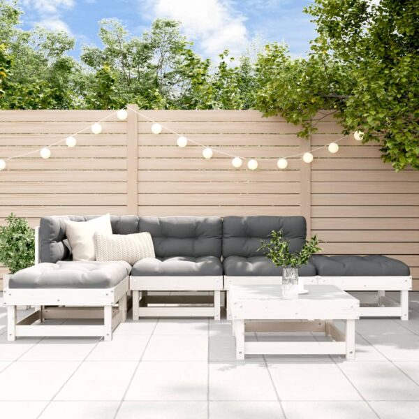 6 Piece Garden Lounge Set with Cushions White Solid Wood