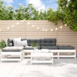 6 Piece Garden Lounge Set with Cushions White Solid Wood