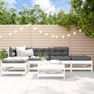 6 Piece Garden Lounge Set with Cushions White Solid Wood