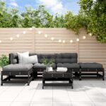 6 Piece Garden Lounge Set with Cushions Black Solid Wood