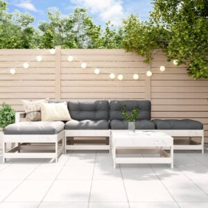 6 Piece Garden Lounge Set with Cushions White Solid Wood