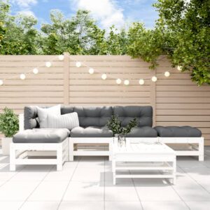 6 Piece Garden Lounge Set with Cushions White Solid Wood