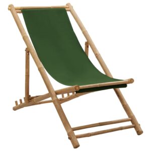 Green Bamboo and Canvas Deck Chair - Adjustable  Foldable  Weather-Resistant  Comfortable  Stylish Design for Garden  Beach  Campsite