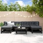 7 Piece Garden Lounge Set with Cushions Black Solid Wood