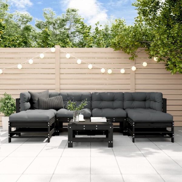 7 Piece Garden Lounge Set with Cushions Black Solid Wood