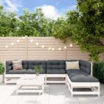 7 Piece Garden Lounge Set with Cushions White Solid Wood