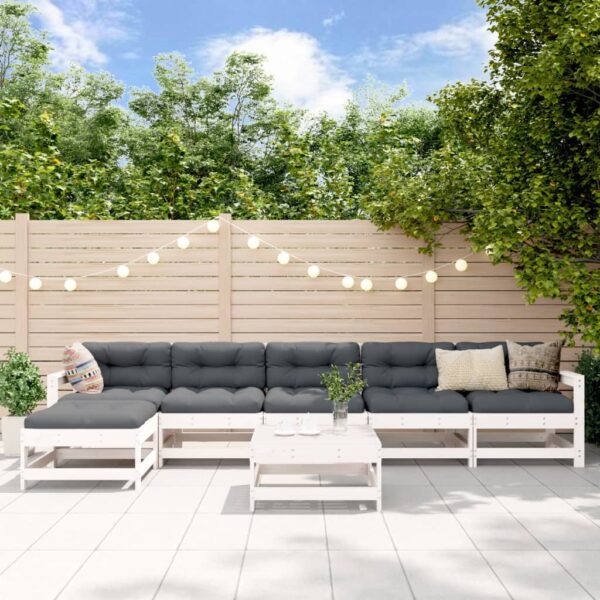 7 Piece Garden Lounge Set with Cushions White Solid Wood