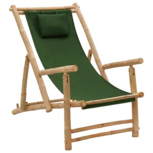 Adjustable Green Bamboo Deck Chair with Canvas Material  Foldable and Durable for Garden  Patio  Terrace