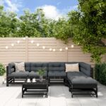 7 Piece Garden Lounge Set with Cushions Black Solid Wood