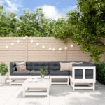 6 Piece Garden Lounge Set with Cushions White Solid Wood