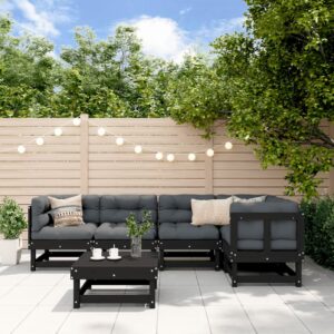 6 Piece Garden Lounge Set with Cushions Black Solid Wood