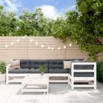 6 Piece Garden Lounge Set with Cushions White Solid Wood