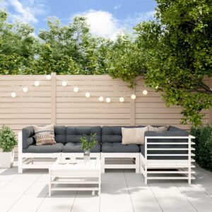 6 Piece Garden Lounge Set with Cushions White Solid Wood