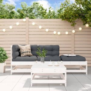 4 Piece Garden Lounge Set with Cushions White Solid Wood