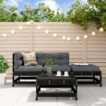 4 Piece Garden Lounge Set with Cushions Black Solid Wood