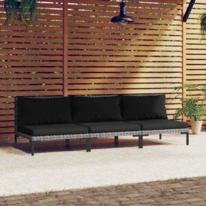 Stylish Half Round Poly Rattan Garden Sofas Set with Comfortable Cushions - Dark Grey and Black