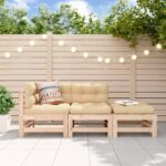 3 Piece Garden Lounge Set with Cushions  Solid Wood  Comfortable Outdoor Furniture