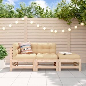 3 Piece Garden Lounge Set with Cushions  Solid Wood  Comfortable Outdoor Furniture