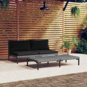 Dark Grey Garden Lounge Set  Half Round Poly Rattan  Comfortable Cushions  Weather Resistant