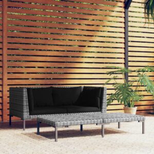 Dark Grey Garden Lounge Set  Half Round Poly Rattan  Weather Resistant  Comfortable Cushions