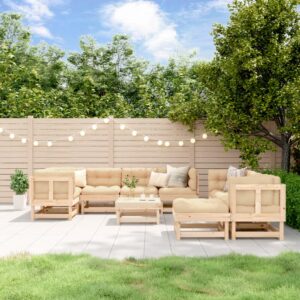 10 Piece Garden Lounge Set with Cushions Solid Wood