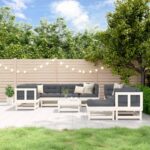 10 Piece Garden Lounge Set with Cushions White Solid Wood