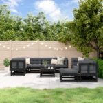 10 Piece Garden Lounge Set with Cushions Black Solid Wood