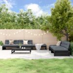 6 Piece Garden Lounge Set with Cushions Black Solid Wood