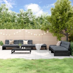 6 Piece Garden Lounge Set with Cushions Black Solid Wood