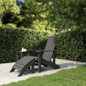 High Quality Garden Adirondack Chair with Detachable Footstool  Weather-Resistant HDPE  Anthracite