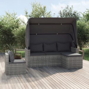 4 Piece Garden Sofa Set with Cushions Grey Poly Rattan