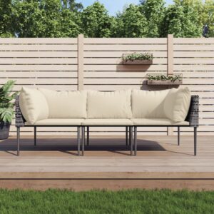 3 Piece Garden Lounge Set with Cushions Grey Poly Rattan