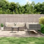 7 Piece Garden Lounge Set with Cushions Grey Poly Rattan