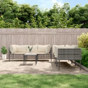 7 Piece Garden Lounge Set with Cushions Grey Poly Rattan