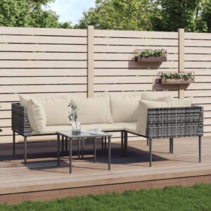 5 Piece Garden Lounge Set with Cushions Grey Poly Rattan