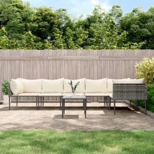 7 Piece Garden Lounge Set with Cushions Grey Poly Rattan