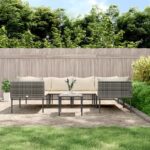 7 Piece Garden Lounge Set with Cushions Grey Poly Rattan