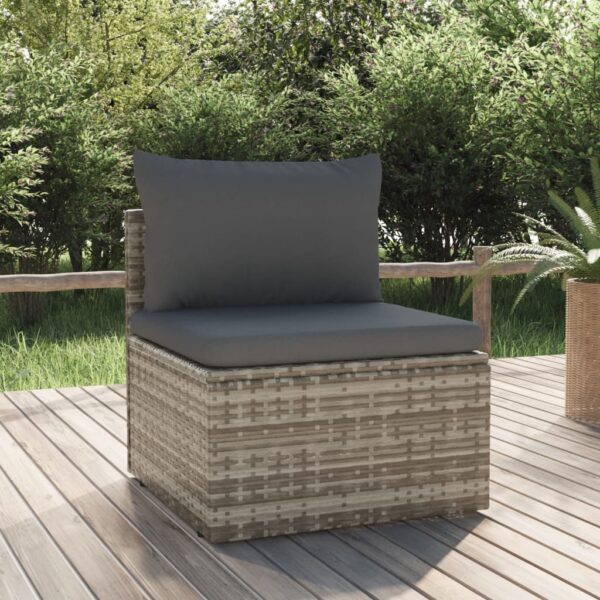 Stylish Grey Garden Middle Sofa with Cushion  Poly Rattan Material  Weather Resistant  Comfortable Seating  Ample Storage Space