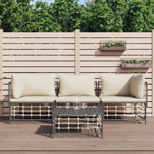 4 Piece Garden Lounge Set with Cushions Anthracite Poly Rattan