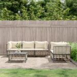 6 Piece Garden Lounge Set with Cushions Anthracite Poly Rattan