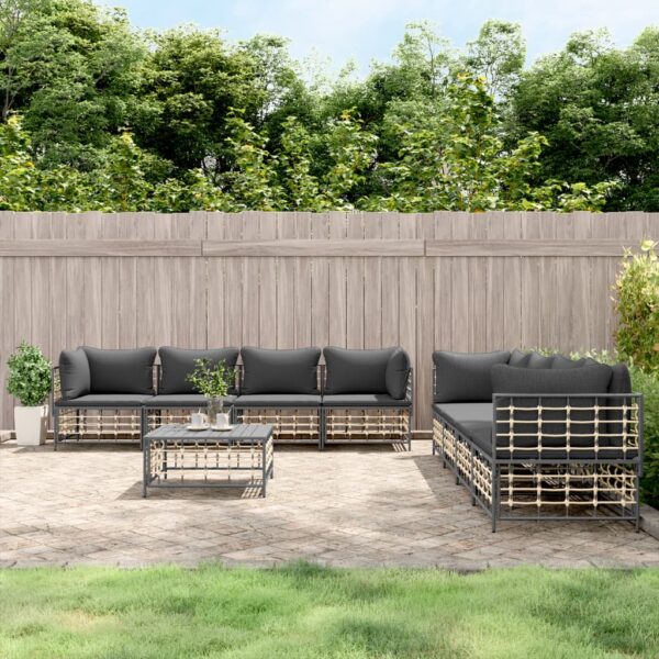 9 Piece Garden Lounge Set with Cushions Anthracite Poly Rattan