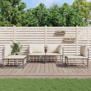 4 Piece Garden Lounge Set with Cushions Anthracite Poly Rattan