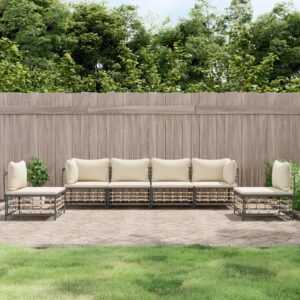 6 Piece Garden Lounge Set with Cushions Anthracite Poly Rattan