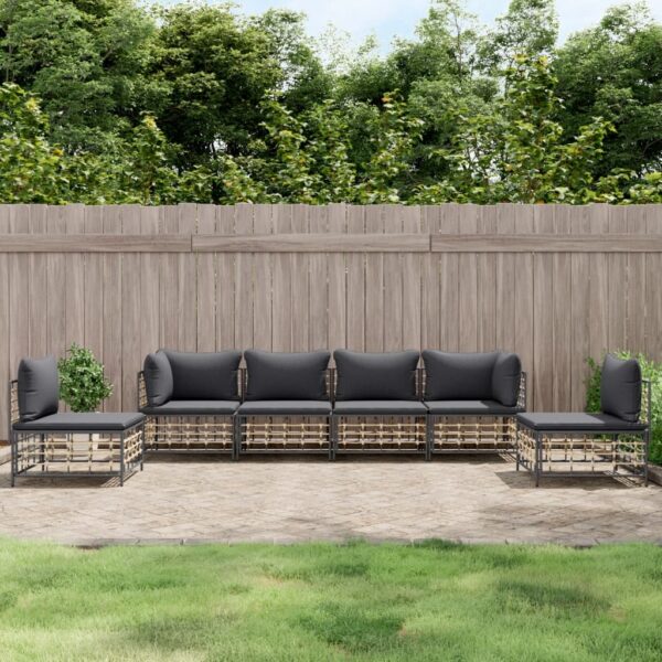 6 Piece Garden Lounge Set with Cushions Anthracite Poly Rattan