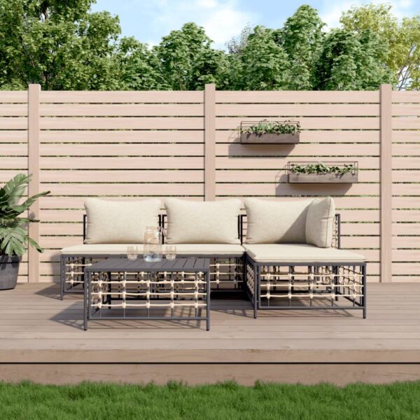 5 Piece Garden Lounge Set with Cushions Anthracite Poly Rattan