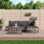 5 Piece Garden Lounge Set with Cushions Anthracite Poly Rattan