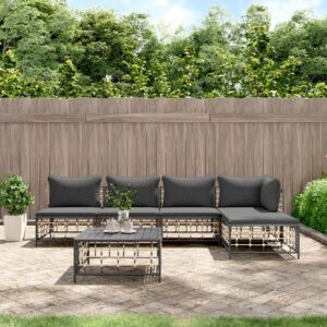 6 Piece Garden Lounge Set with Cushions Anthracite Poly Rattan