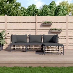 4 Piece Garden Lounge Set with Cushions Anthracite Poly Rattan