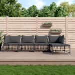 5 Piece Garden Lounge Set with Cushions Anthracite Poly Rattan